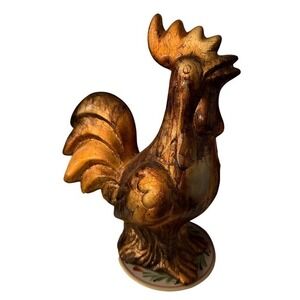 Rooster Figurine Home Decor Gold Bronze Excellent Crackle Metallic